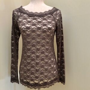 Bar III. Long Sleeve Lace Blouse. Smokey Lilac. Large